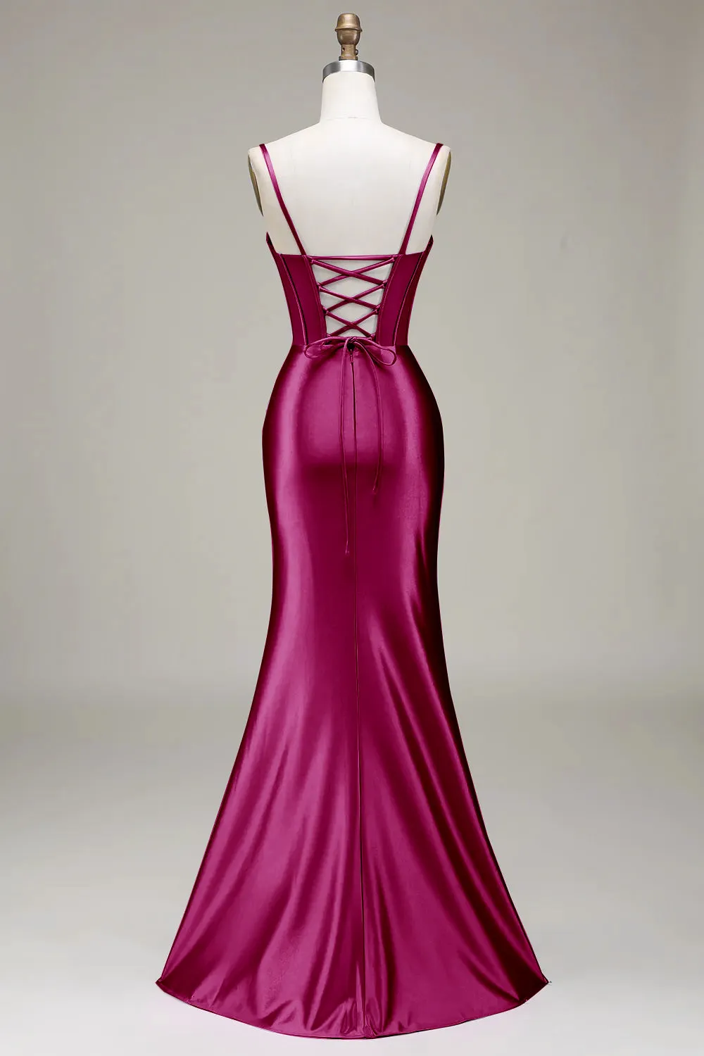 Burgundy Satin Spaghetti Straps Prom Dress with Corset sold by Zapaka product image thumbnail 2