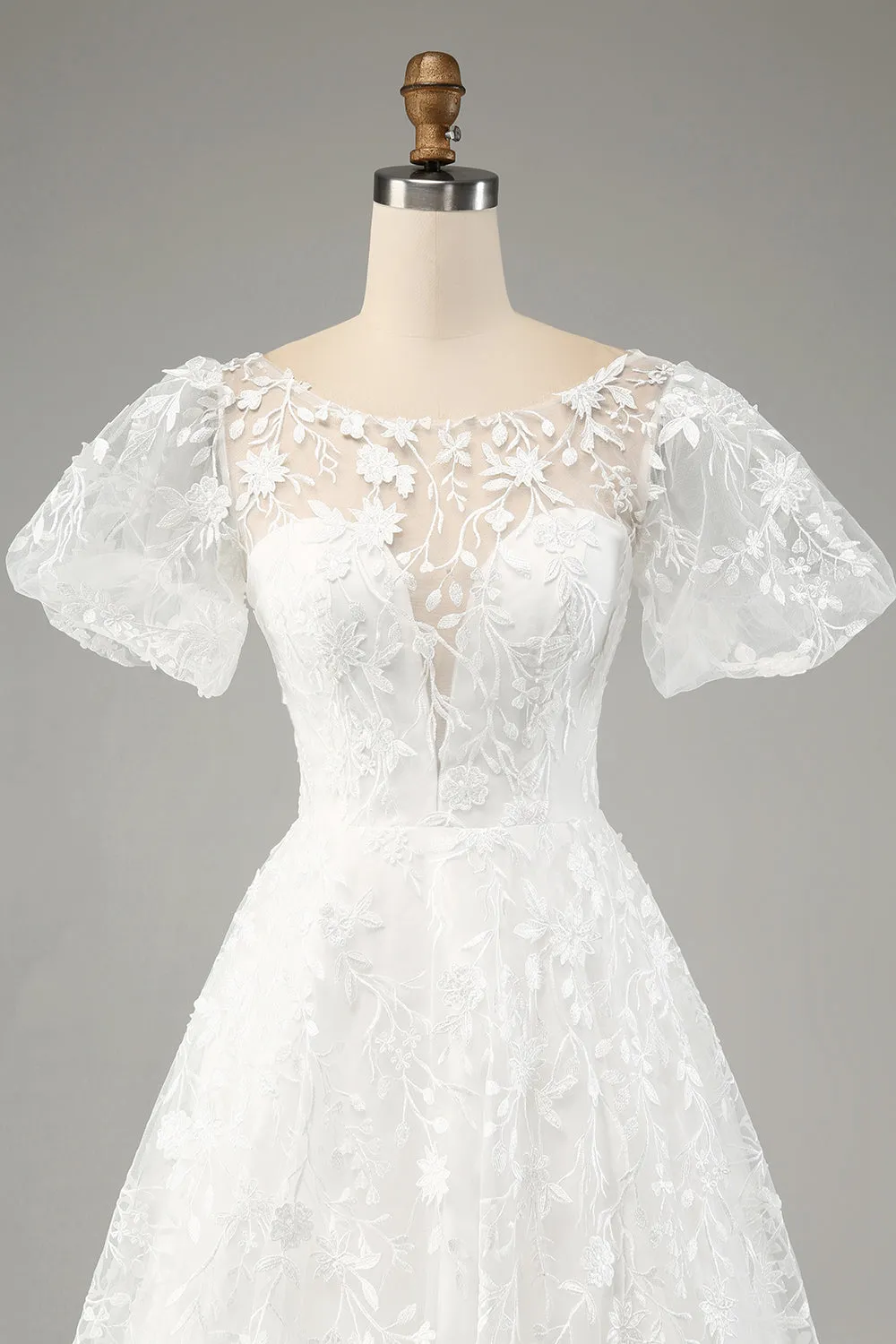 Ivory A-Line Puff Sleeves Wedding Dress with Appliques sold by Zapaka product image thumbnail 4
