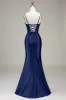Burgundy Satin Spaghetti Straps Prom Dress with Corset sold by Zapaka