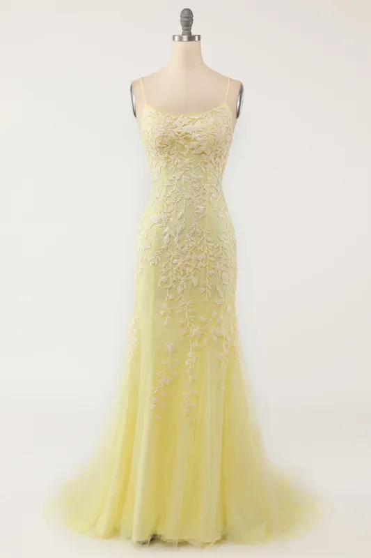Yellow Mermaid Long Prom Dress with Appliques sold by Zapaka