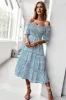 Square Neck Blue Floral Printed Summer Dress sold by Zapaka