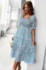 Square Neck Blue Floral Printed Summer Dress sold by Zapaka