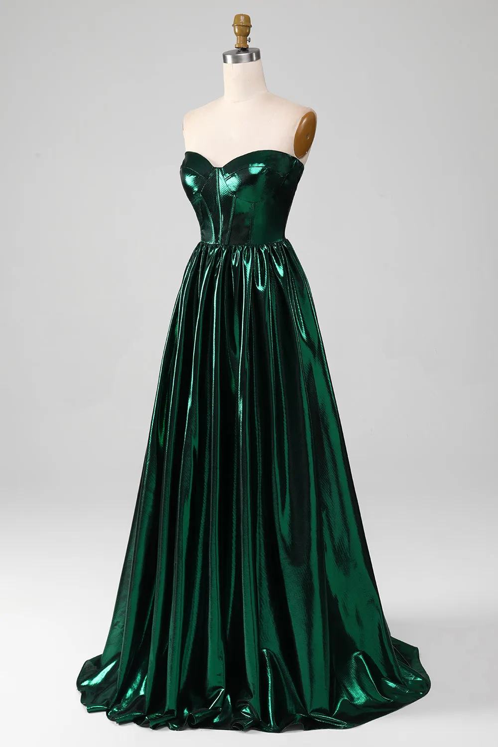 Glitter Dark Green Corset Metallic Long Prom Dress sold by Zapaka product image thumbnail 3
