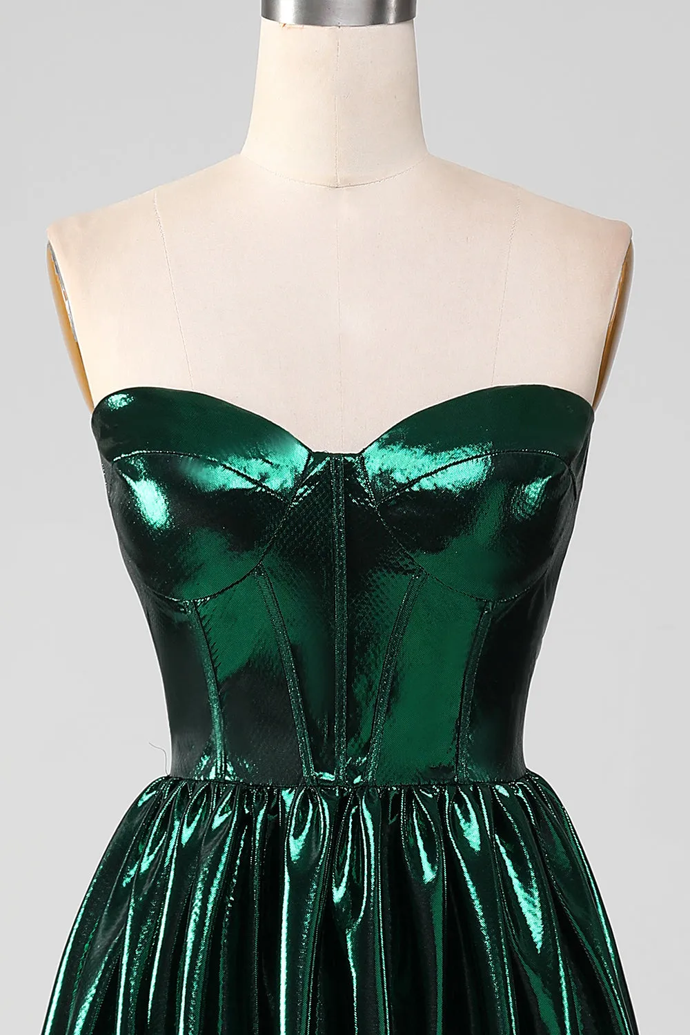 Glitter Dark Green Corset Metallic Long Prom Dress sold by Zapaka product image thumbnail 4