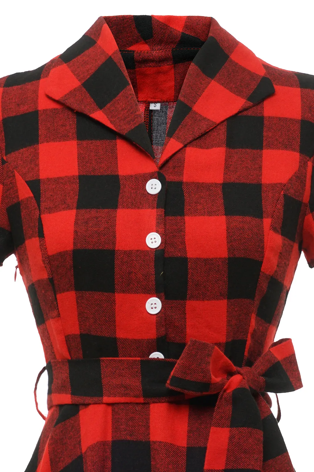 Red Plaid Short Sleeves Vintage Dress sold by Zapaka product image thumbnail 4
