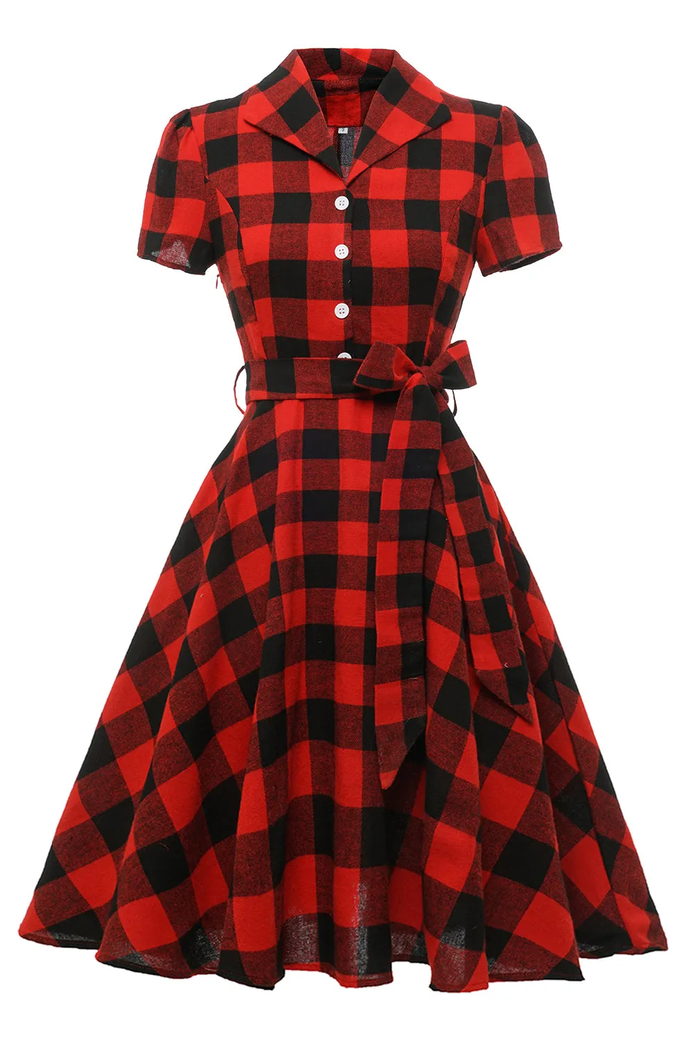 Red Plaid Short Sleeves Vintage Dress sold by Zapaka