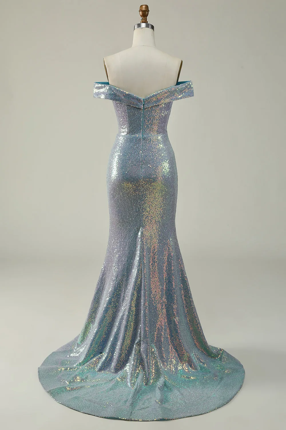 Mermaid Blue Sparkly Off the Shoulder Prom Dress With Slit sold by Zapaka product image thumbnail 2