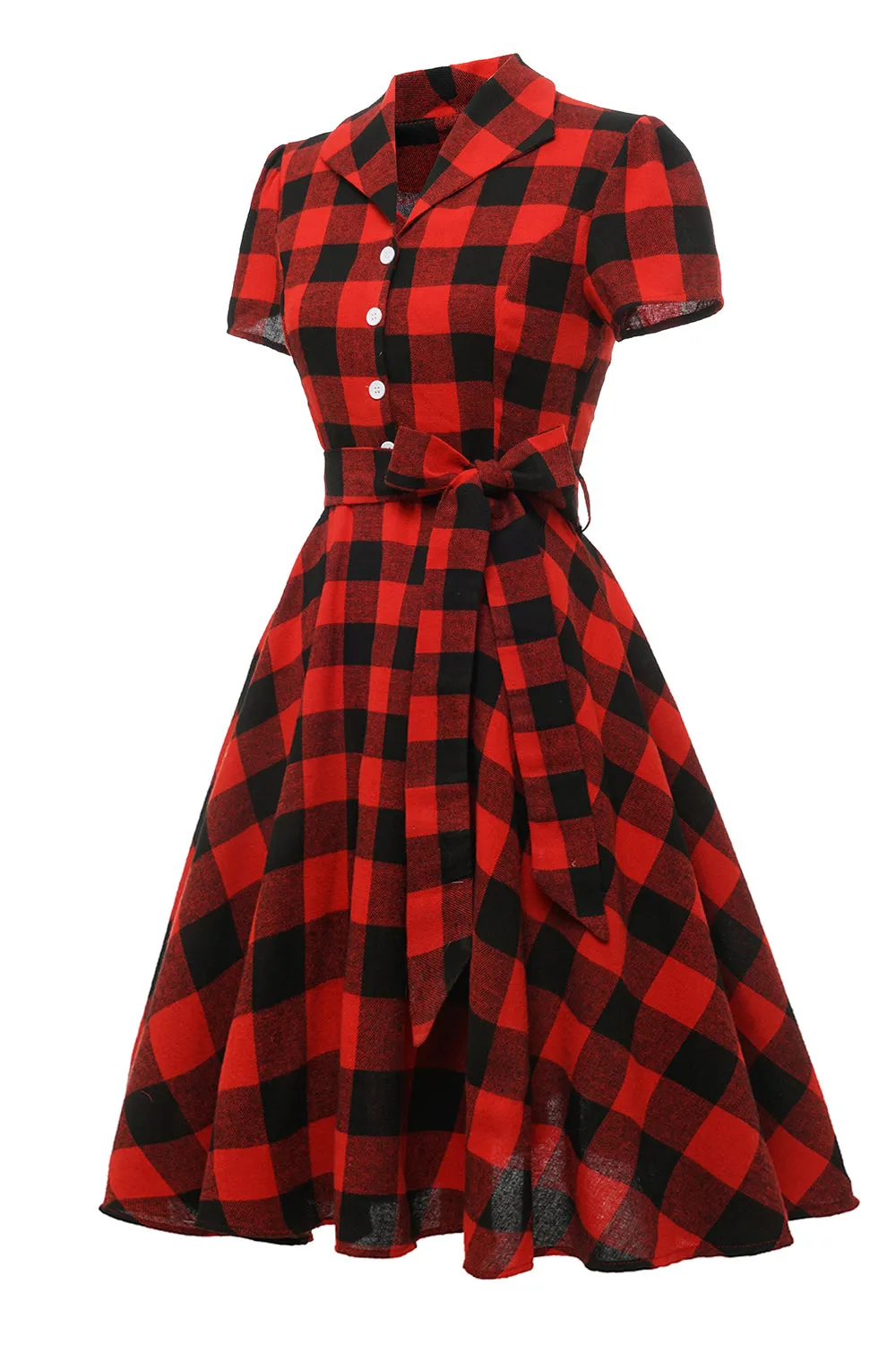 Red Plaid Short Sleeves Vintage Dress sold by Zapaka product image thumbnail 3