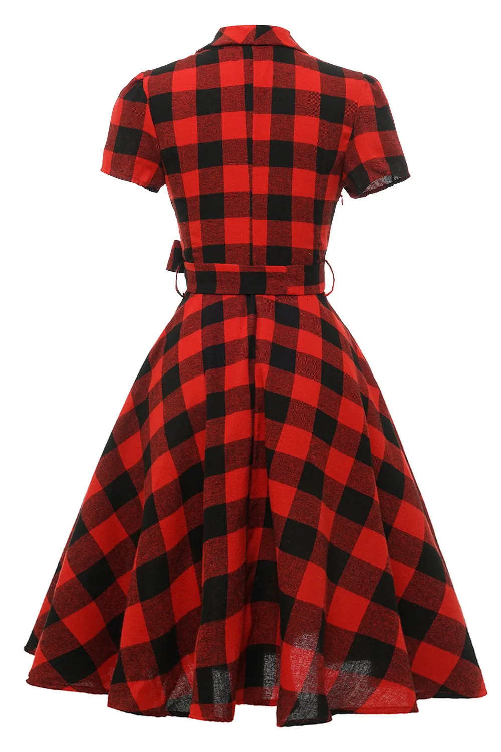 Red Plaid Short Sleeves Vintage Dress sold by Zapaka product image thumbnail 2