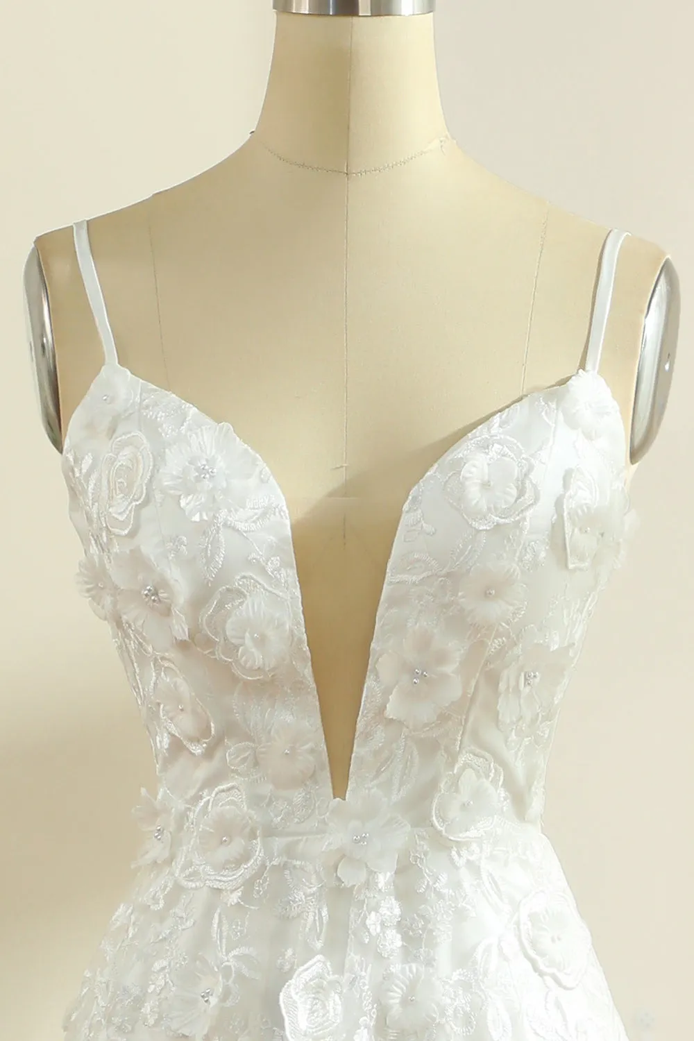 White Spaghetti Straps Boho Wedding Dress with Slit sold by Zapaka product image thumbnail 4