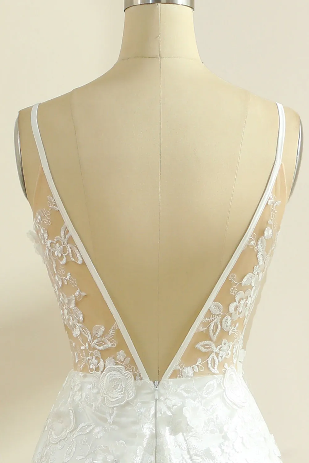 White Spaghetti Straps Boho Wedding Dress with Slit sold by Zapaka product image thumbnail 5
