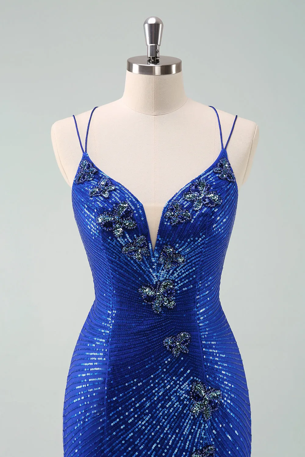 Royal Blue Glitter Tight Homecoming Dress with Sequins Butterflies sold by Zapaka product image thumbnail 4