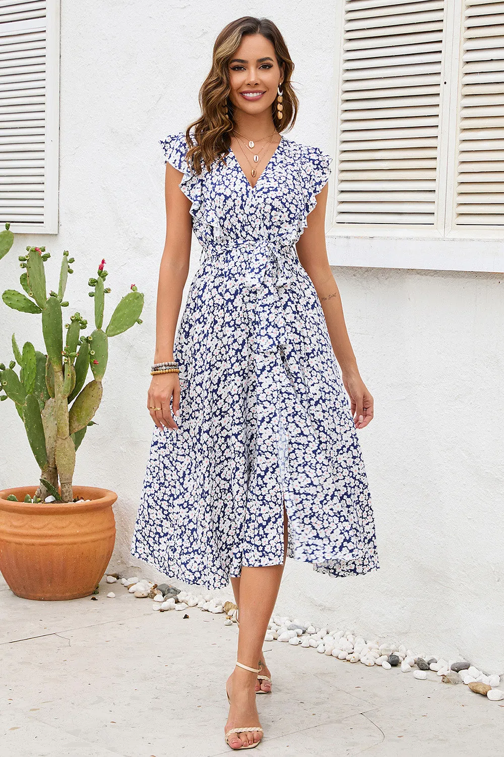 Blue Floral Boho Summer Dress with Slit sold by Zapaka product image thumbnail 5