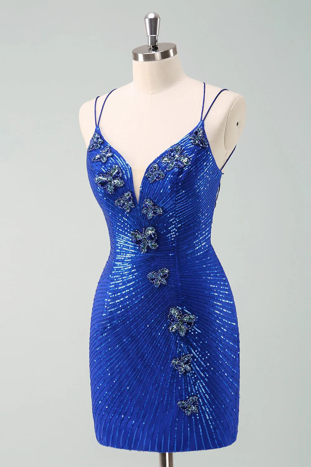 Royal Blue Glitter Tight Homecoming Dress with Sequins Butterflies sold by Zapaka product image thumbnail 3