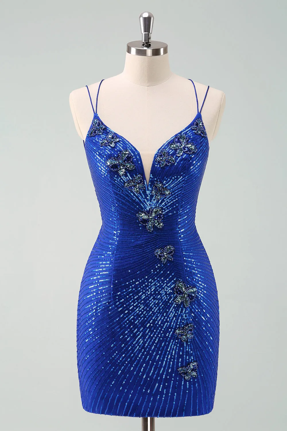 Royal Blue Glitter Tight Homecoming Dress with Sequins Butterflies sold by Zapaka