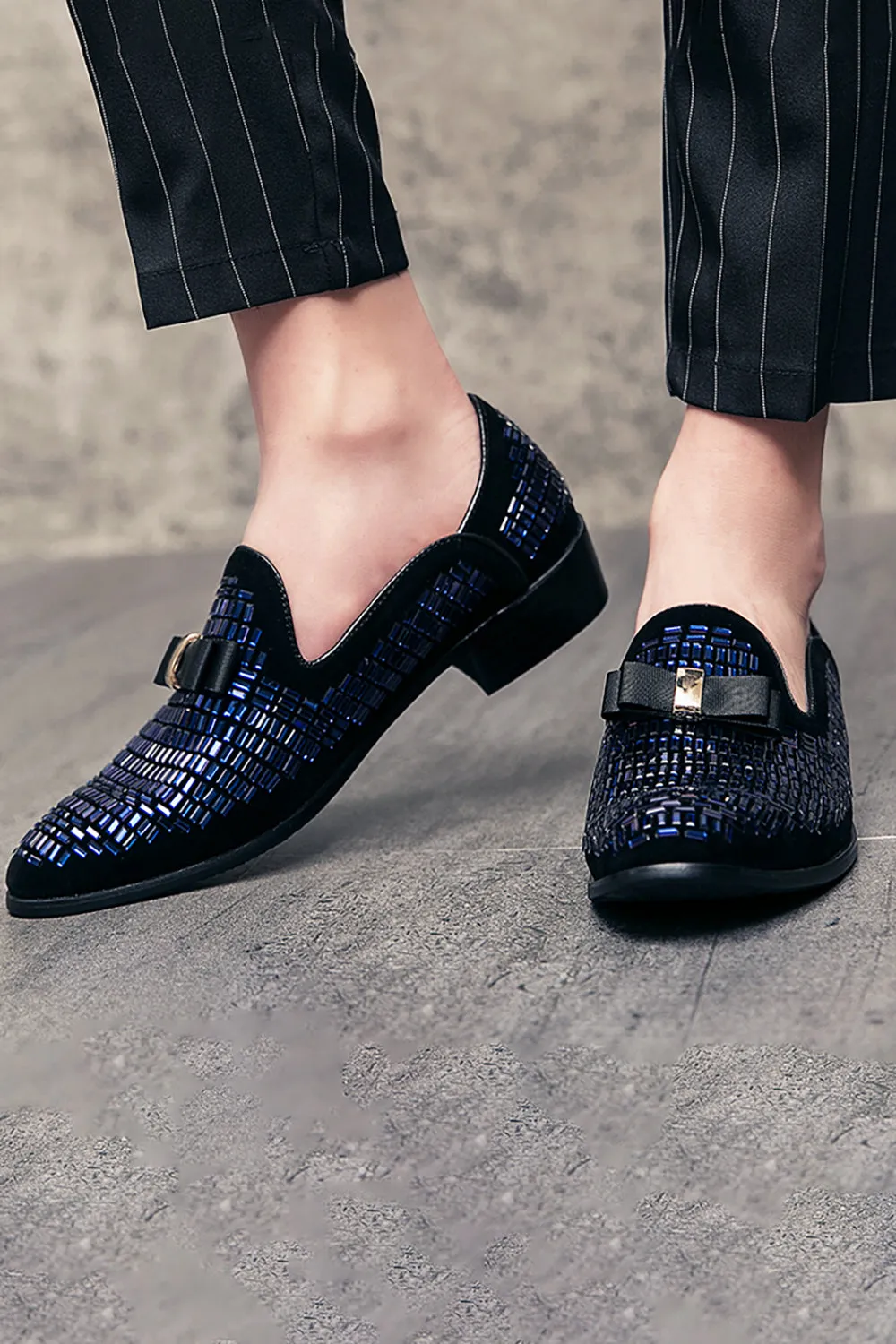 White Beaded Slip-On Party Men's Shoes With Bow sold by Zapaka