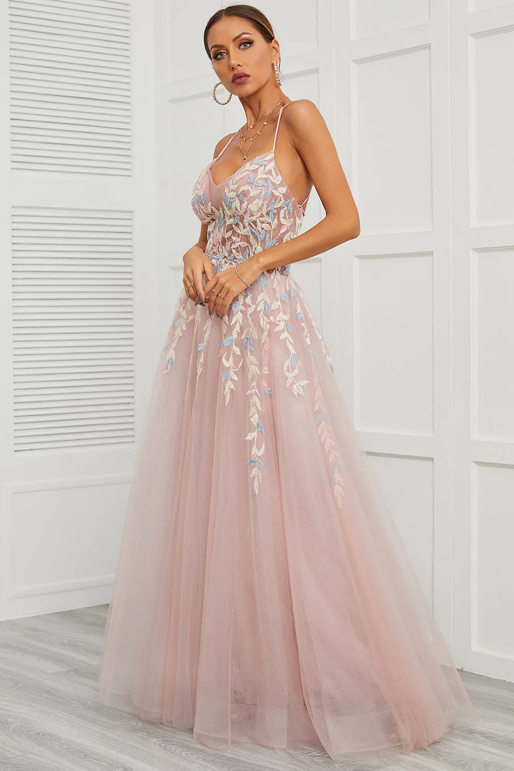 Spaghetti Straps Pink Tulle Prom Dress sold by Zapaka product image thumbnail 5