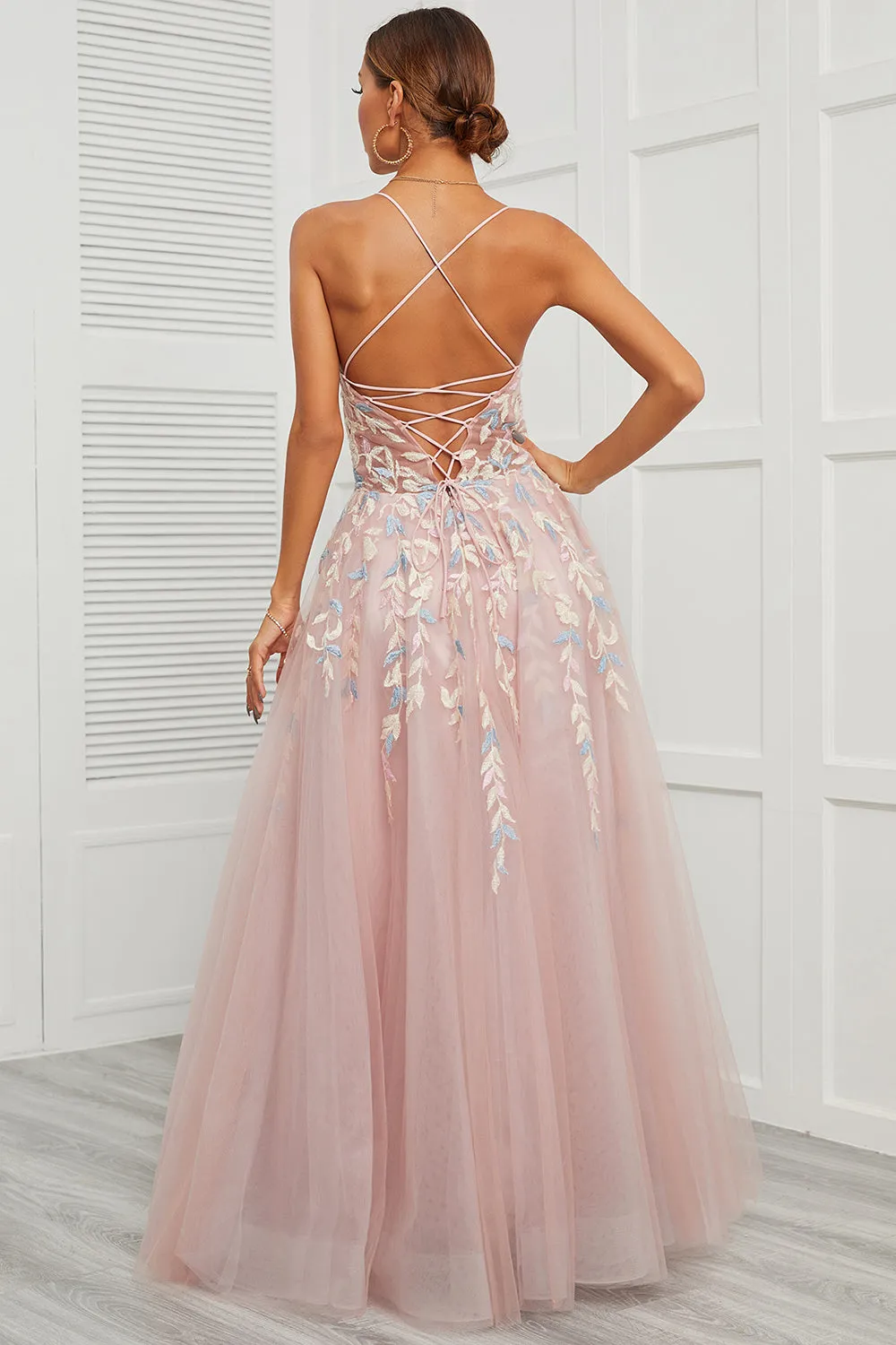 Spaghetti Straps Pink Tulle Prom Dress sold by Zapaka product image thumbnail 2