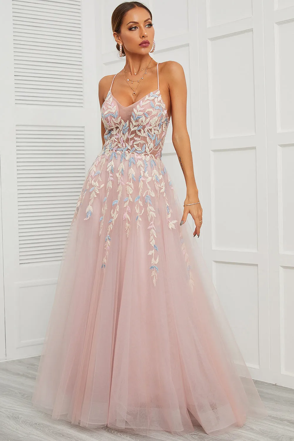 Spaghetti Straps Pink Tulle Prom Dress sold by Zapaka