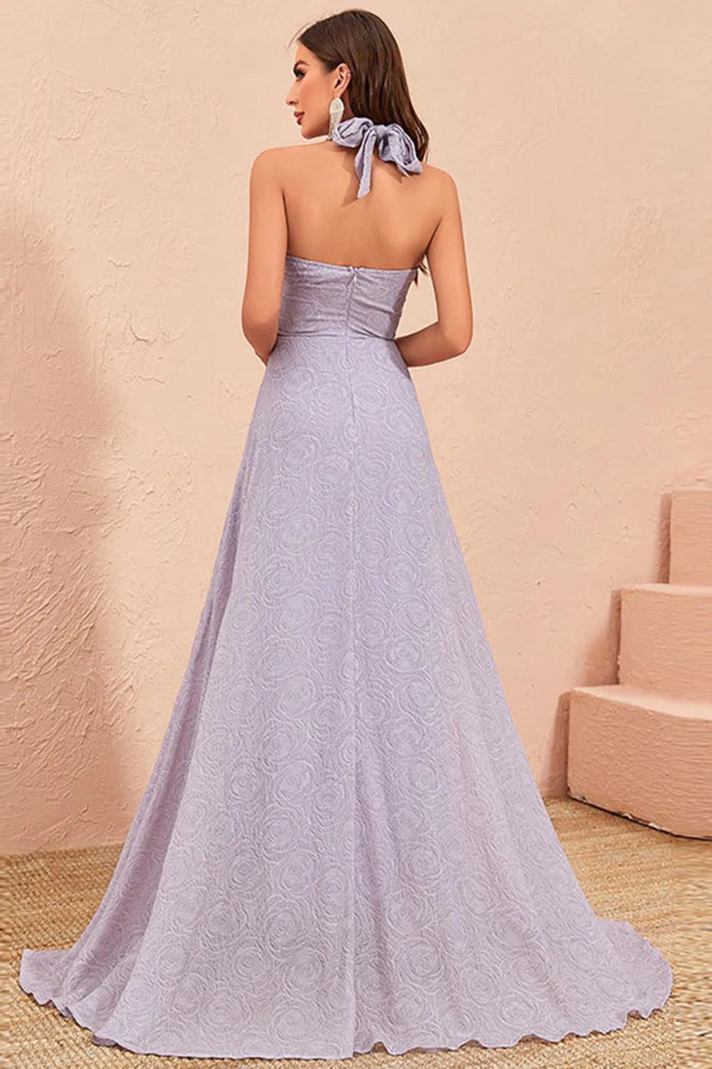 Grey Purple A-Line Embossed Evening Dress With Slit sold by Zapaka product image thumbnail 2