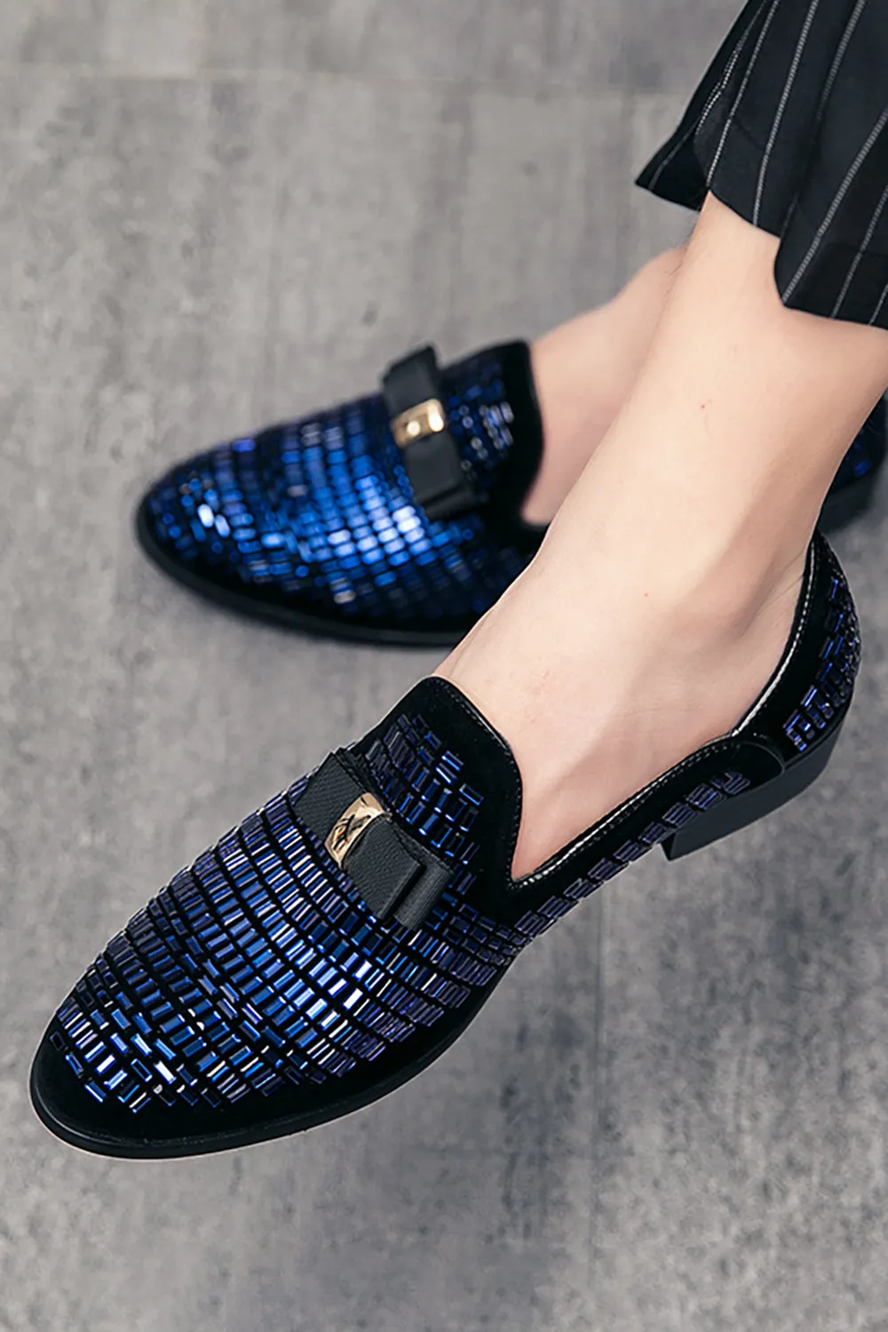 White Beaded Slip-On Party Men's Shoes With Bow sold by Zapaka product image thumbnail 3