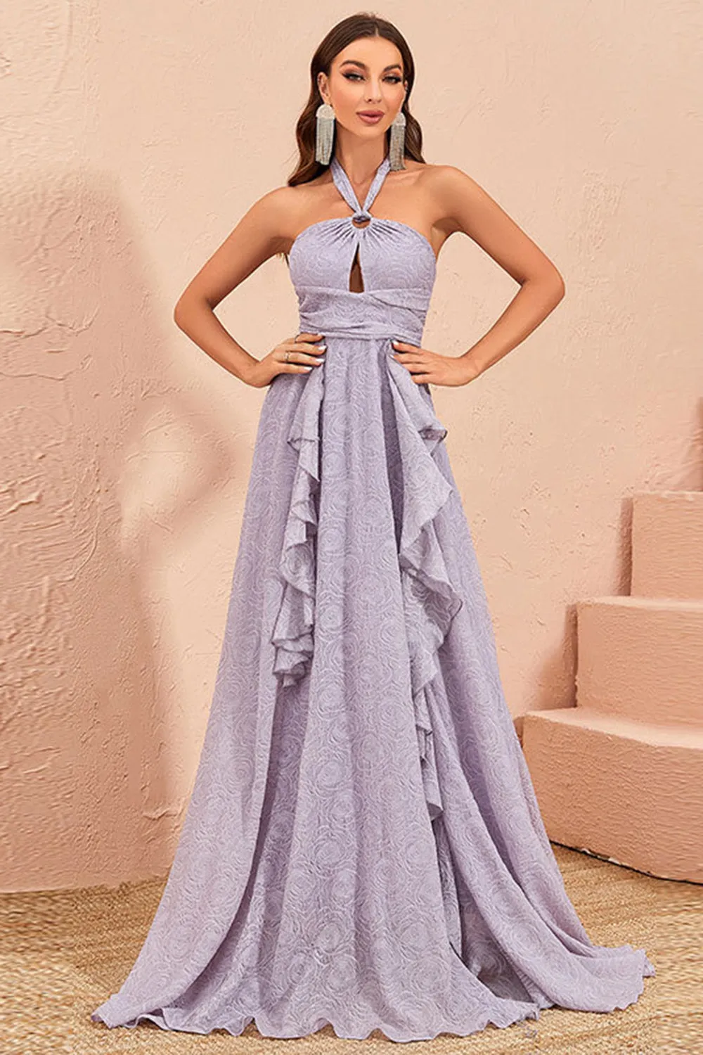 Grey Purple A-Line Embossed Evening Dress With Slit sold by Zapaka product image thumbnail 3