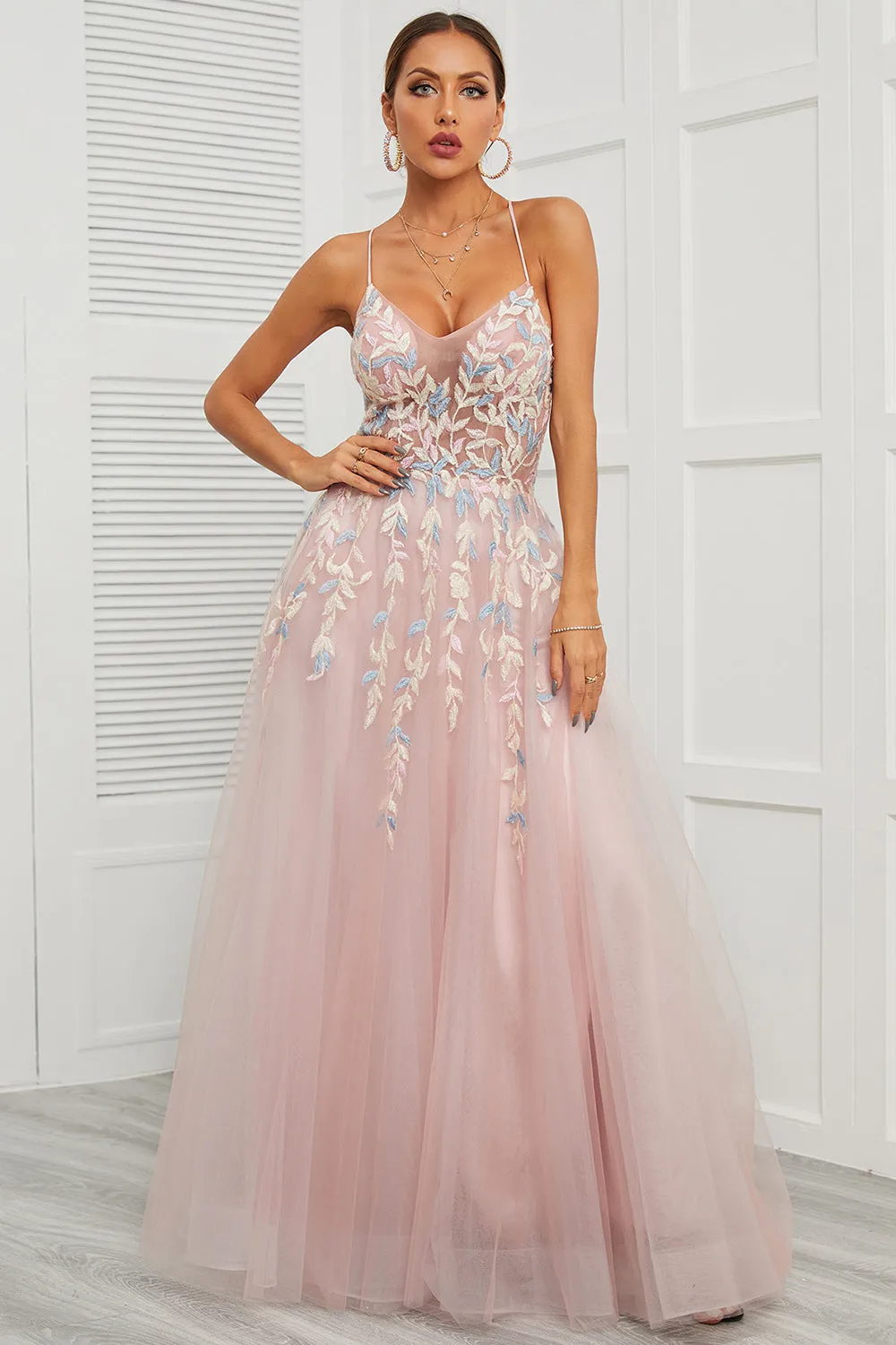 Spaghetti Straps Pink Tulle Prom Dress sold by Zapaka product image thumbnail 3