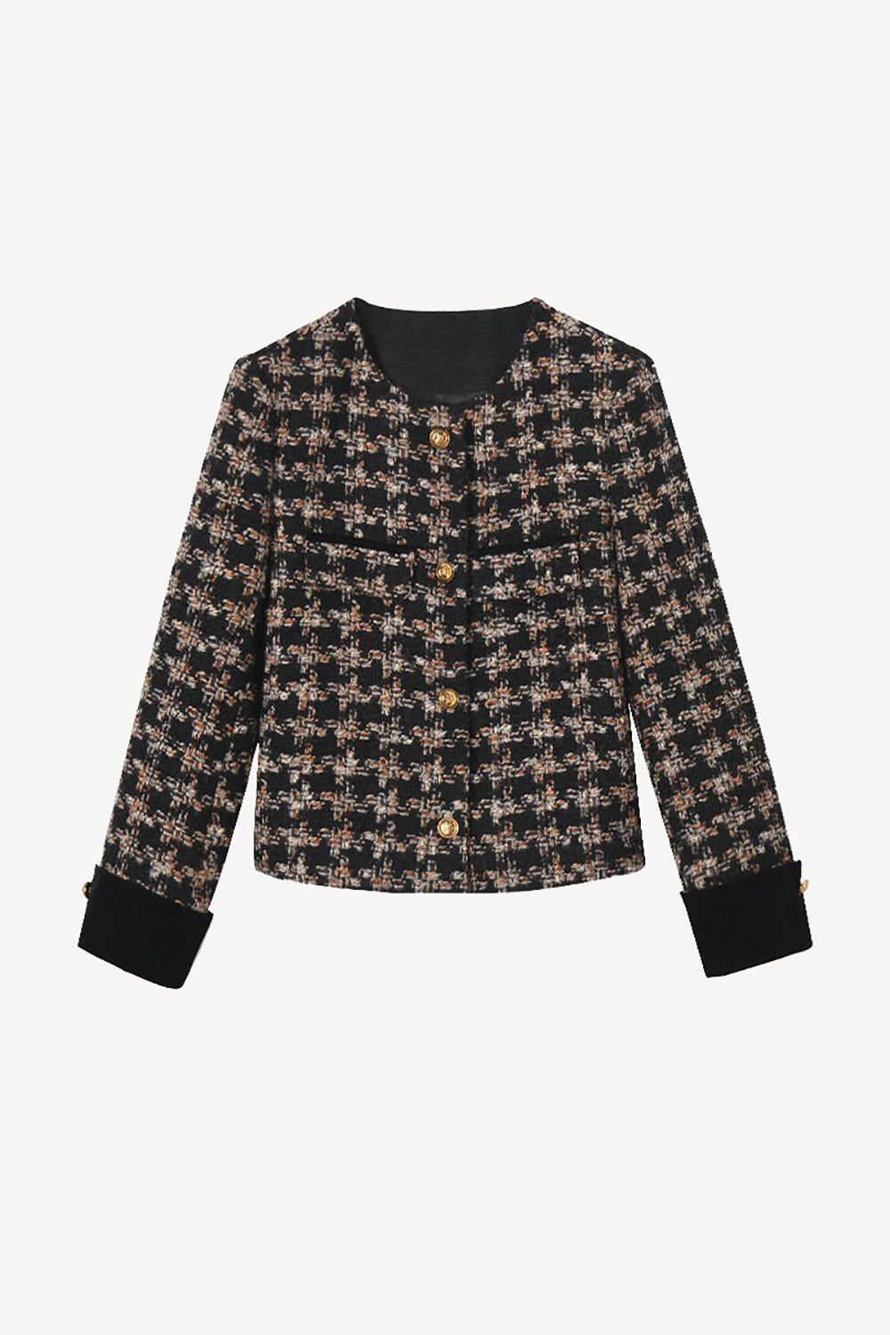 Black Plaid Tweed Cropped Open Front Women Jacket sold by Zapaka