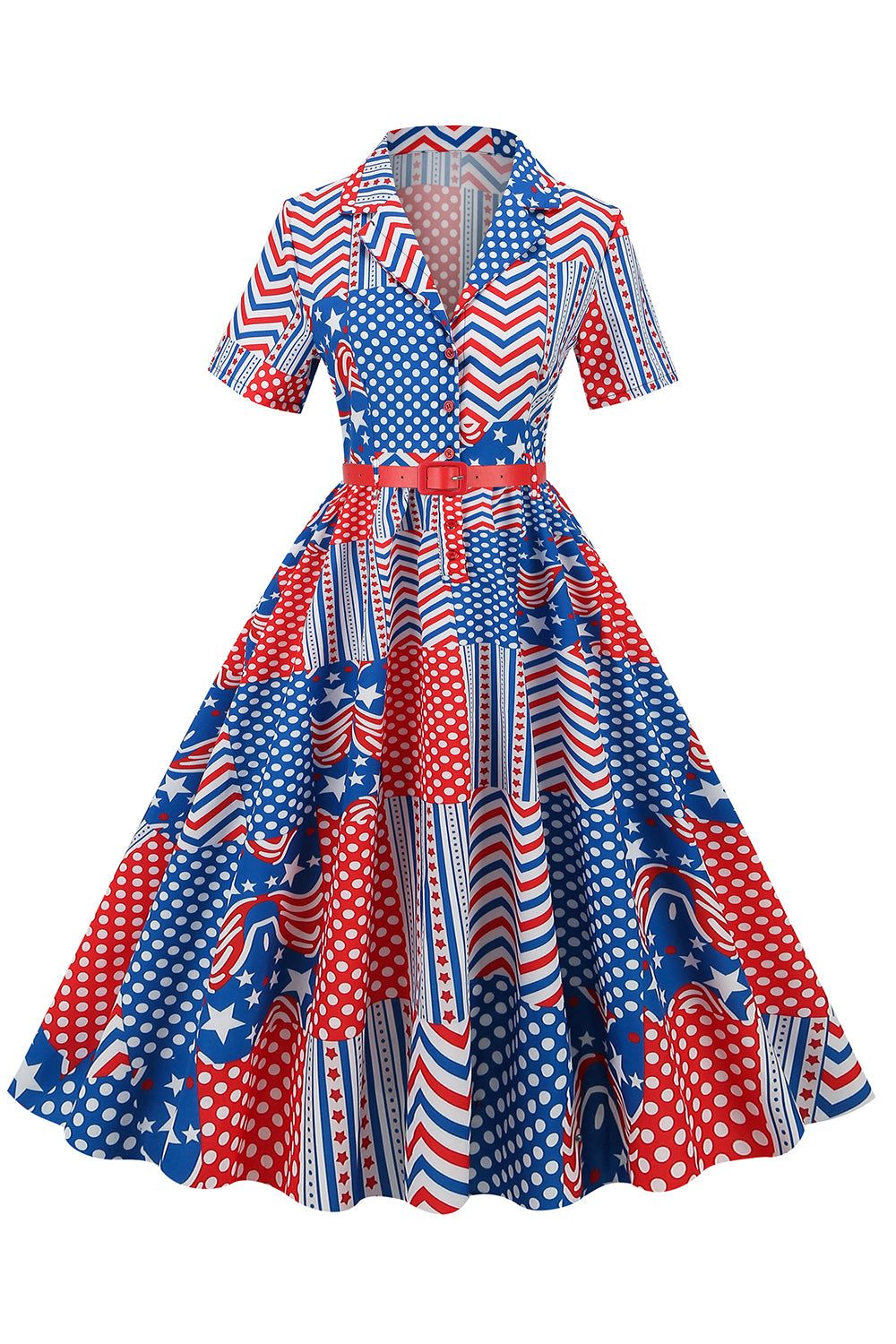 V Neck American Flag Printed Vintage Dress sold by Zapaka