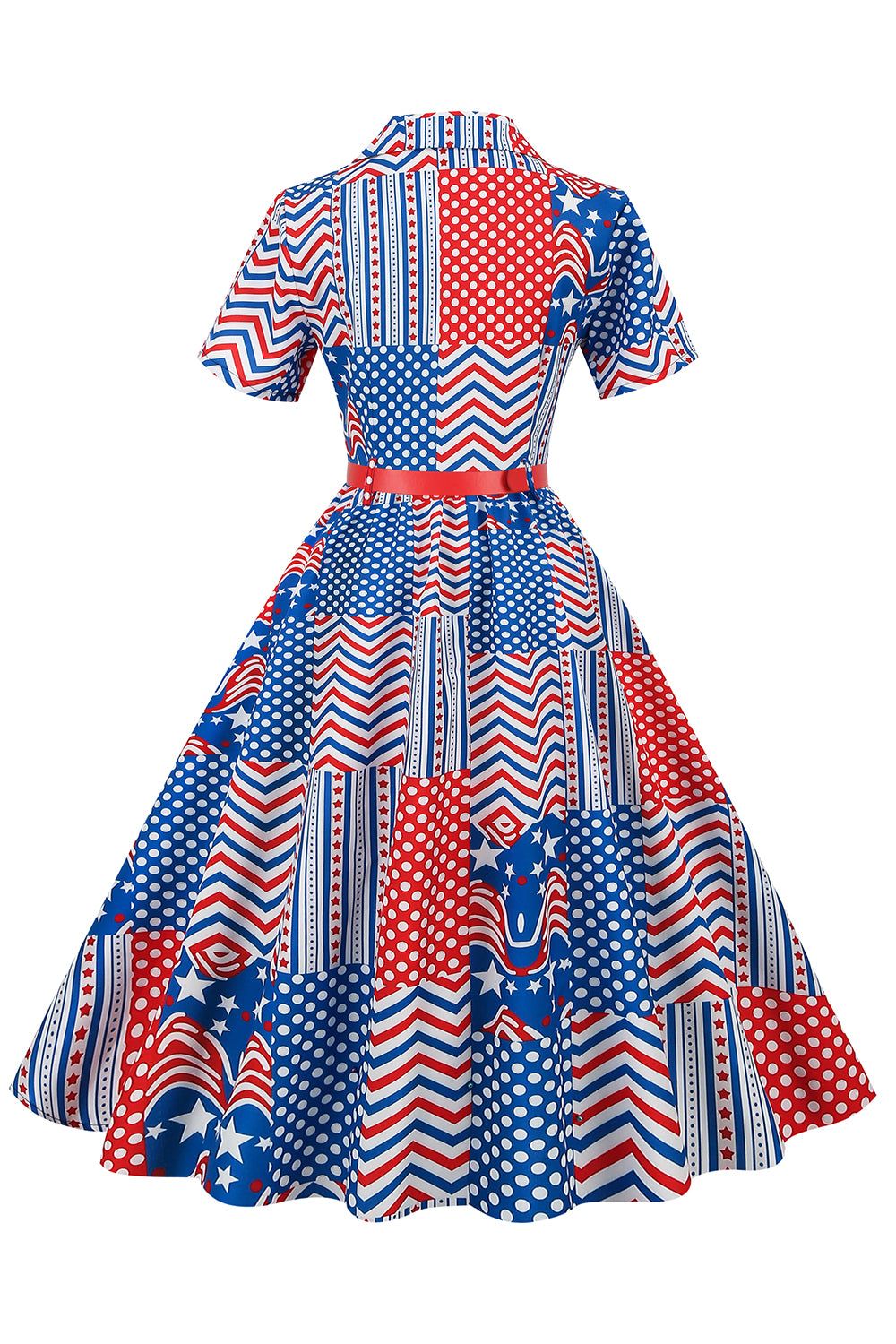 V Neck American Flag Printed Vintage Dress sold by Zapaka product image thumbnail 2