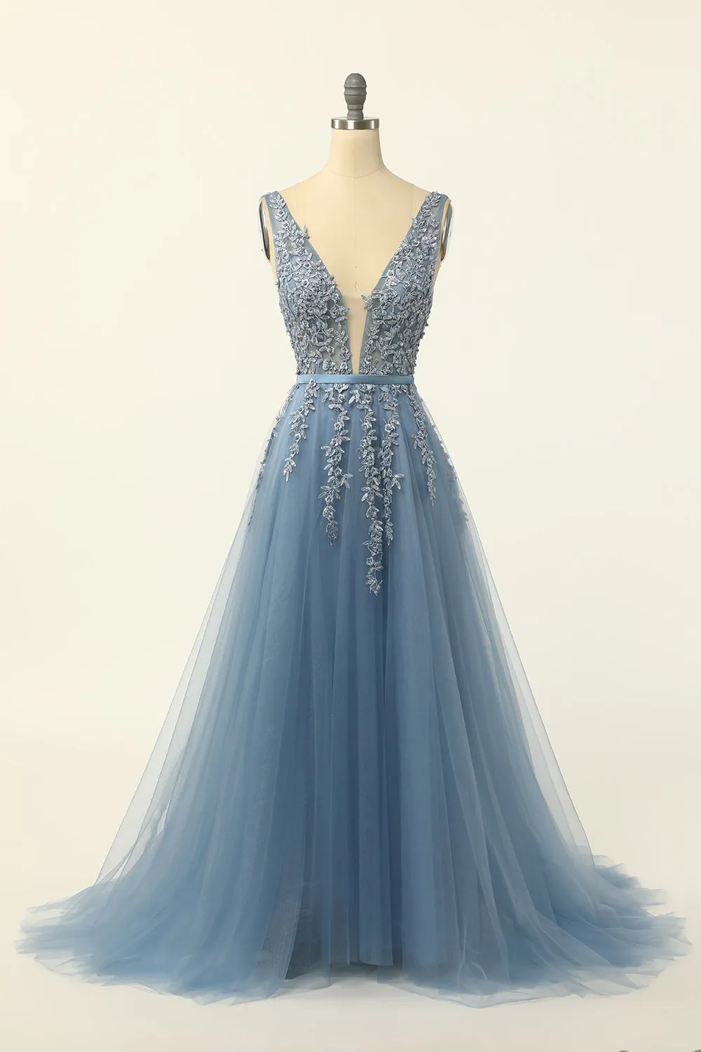 Blue Tulle Prom Dress with Appliques sold by Zapaka