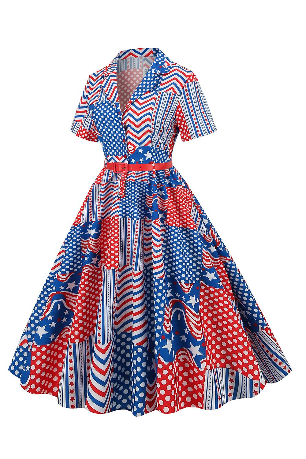 V Neck American Flag Printed Vintage Dress sold by Zapaka product image thumbnail 3