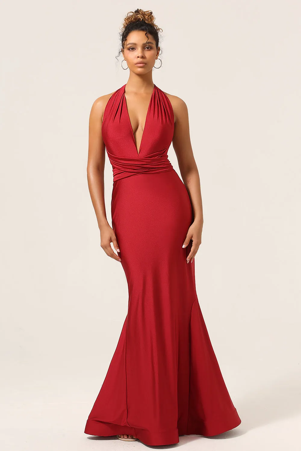 Satin Burgundy Halter Bridesmaid Dress sold by Zapaka product image thumbnail 3