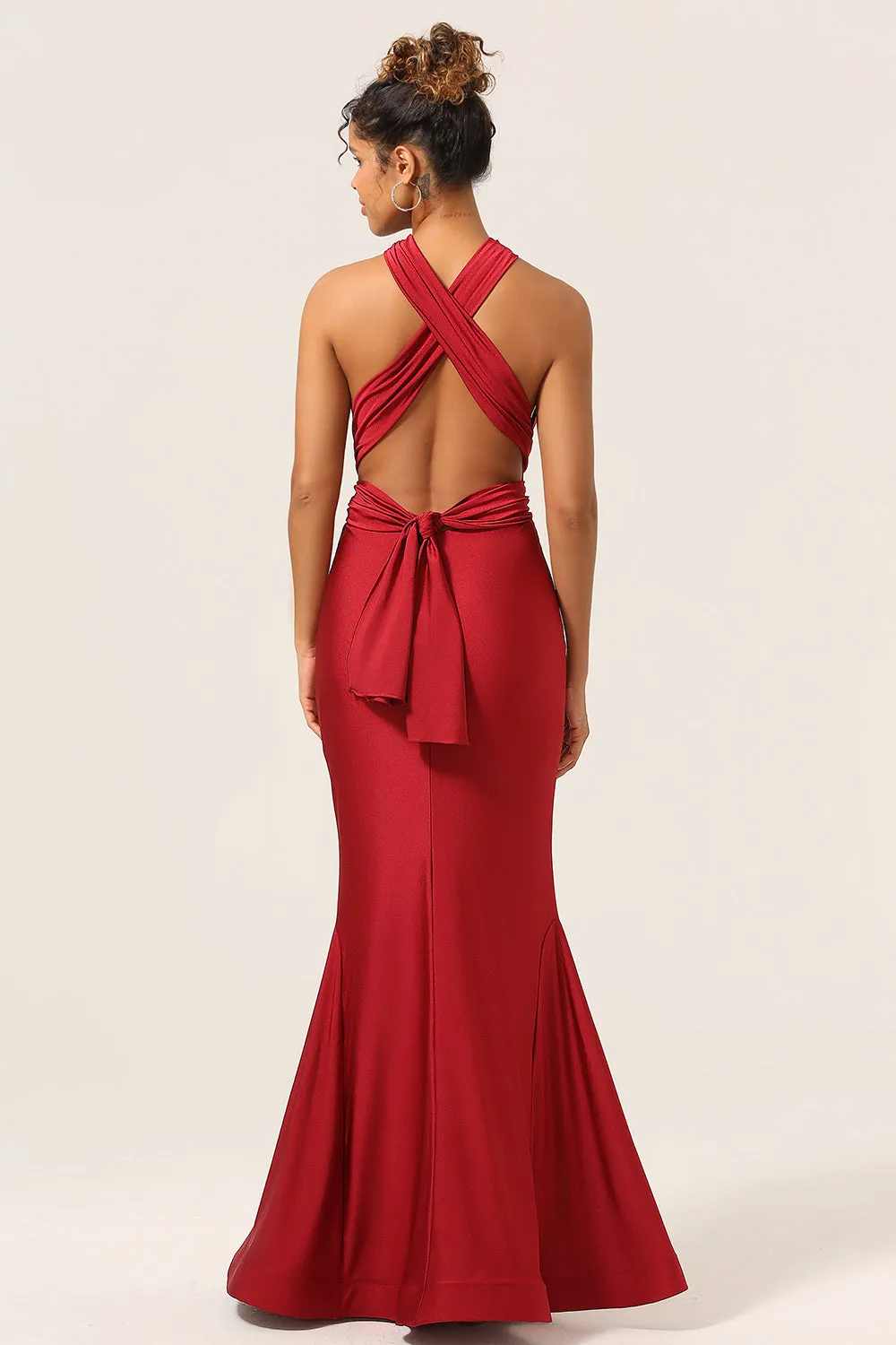 Satin Burgundy Halter Bridesmaid Dress sold by Zapaka product image thumbnail 4