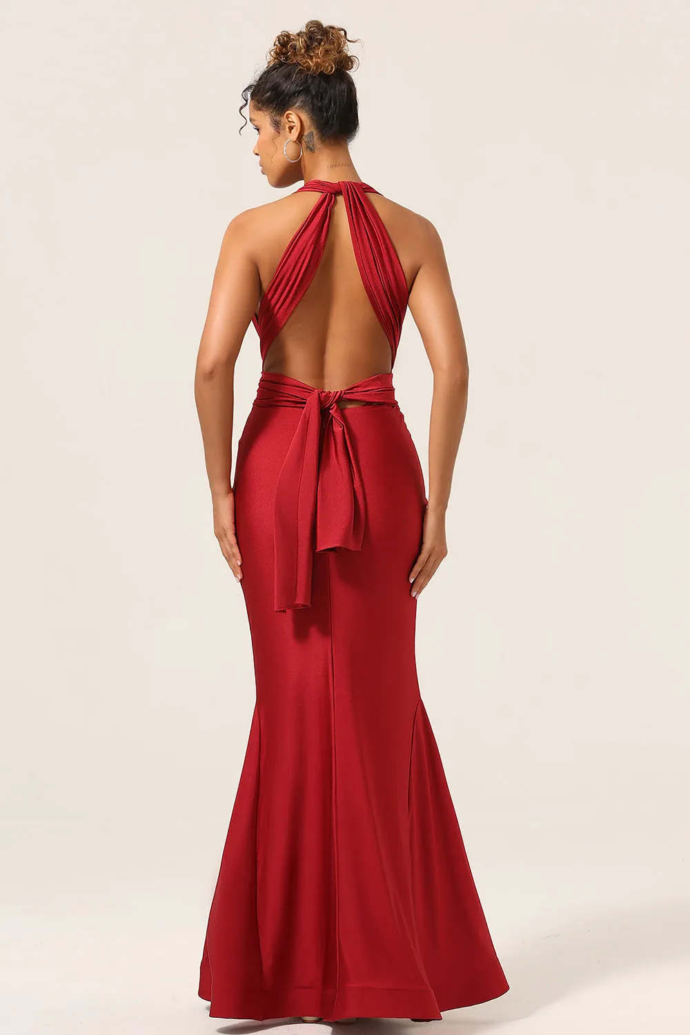 Satin Burgundy Halter Bridesmaid Dress sold by Zapaka product image thumbnail 2