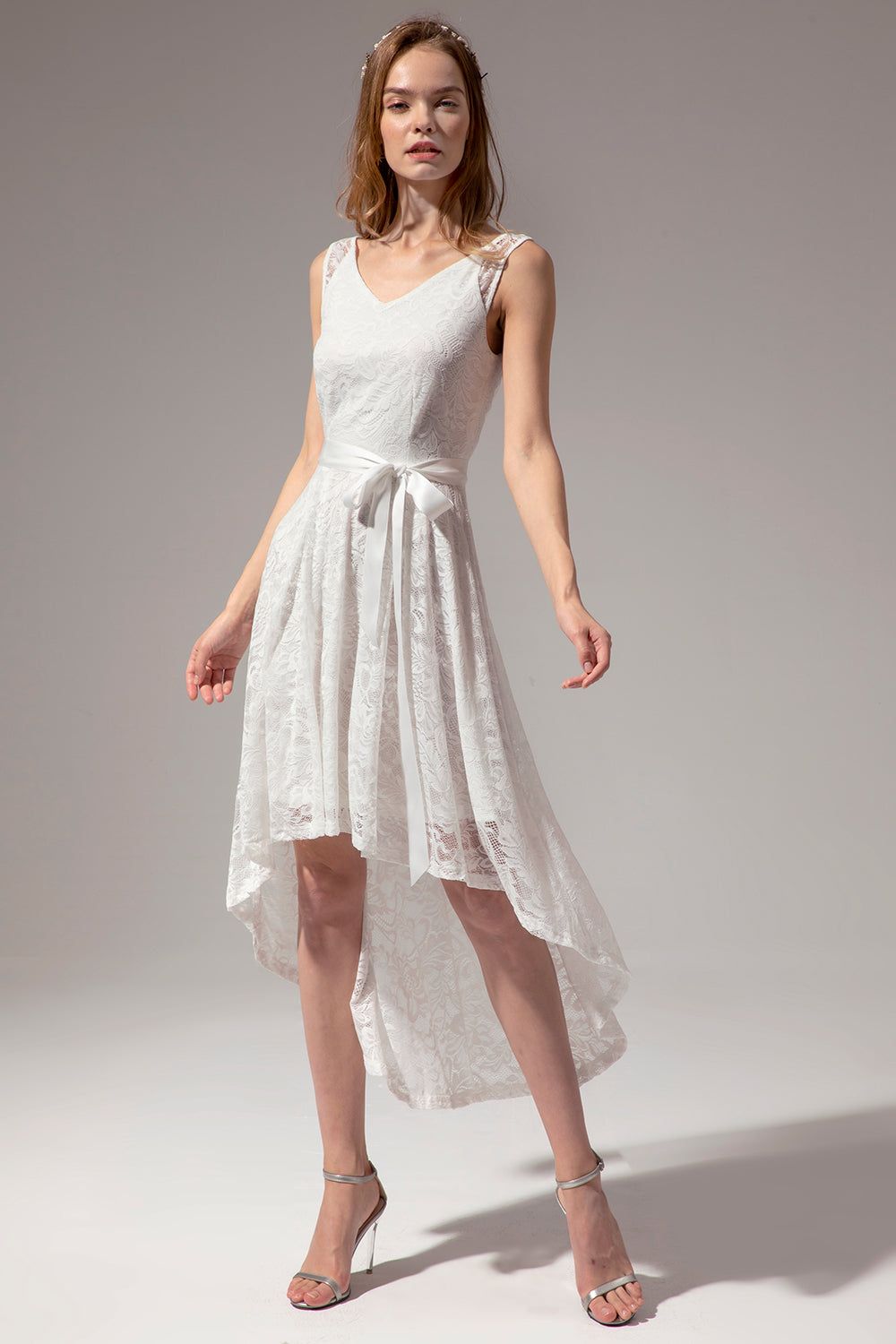 White Lace High-low Dress sold by Zapaka product image thumbnail 4