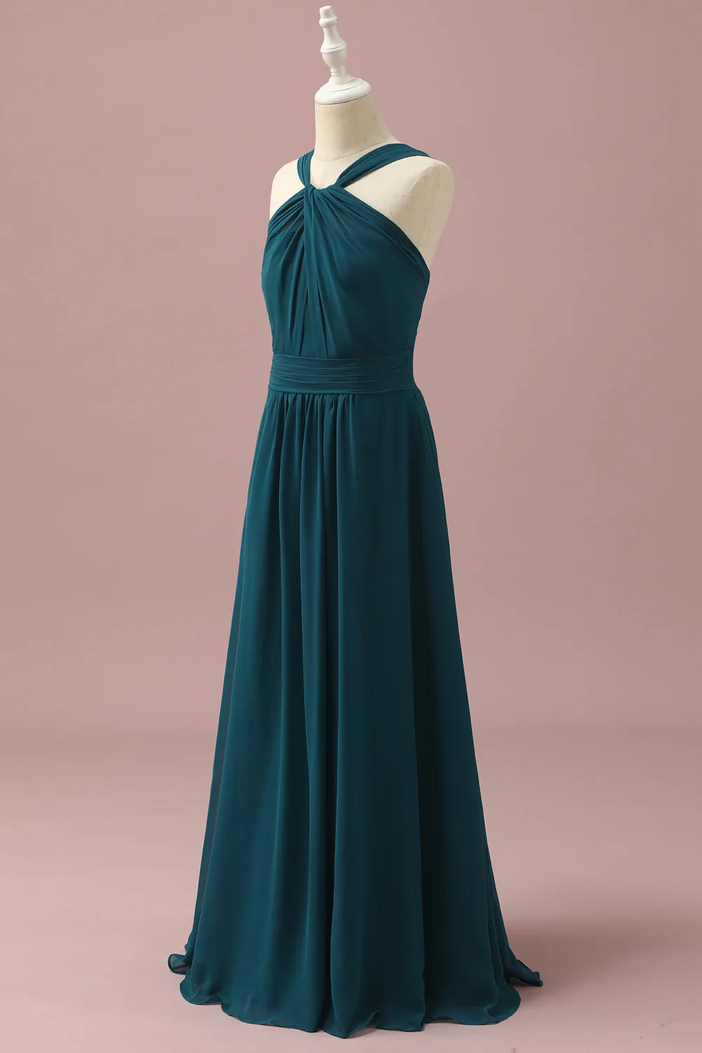 Dark Green Halter A-Line Junior Bridesmaid Dresses sold by Zapaka product image thumbnail 3