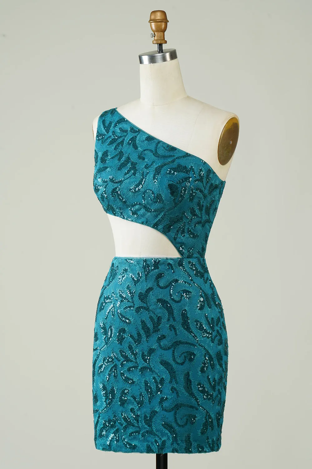 Blue Glitter One Shoulder Tight Homecoming Dress with Hollow-out sold by Zapaka product image thumbnail 3