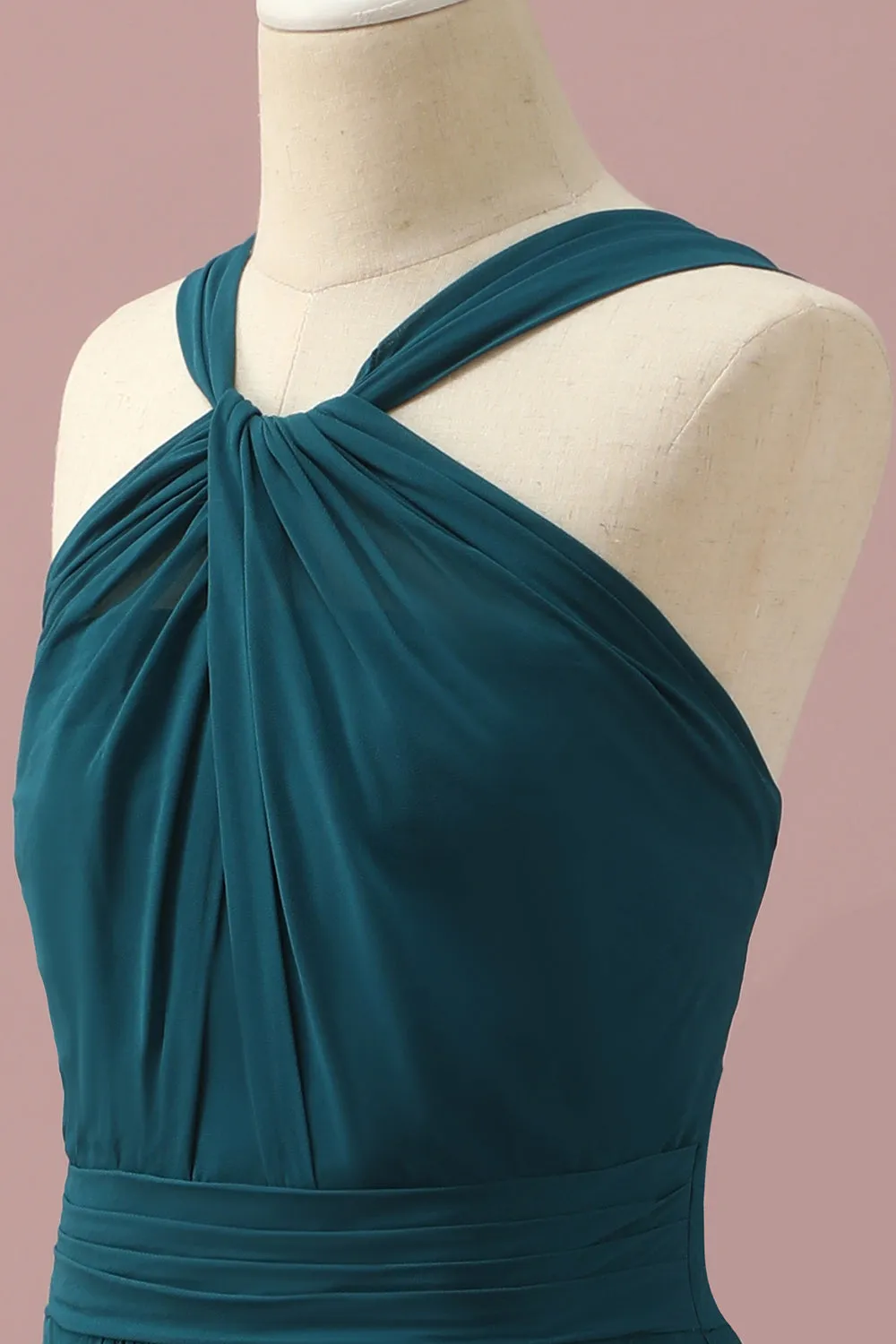 Dark Green Halter A-Line Junior Bridesmaid Dresses sold by Zapaka product image thumbnail 4