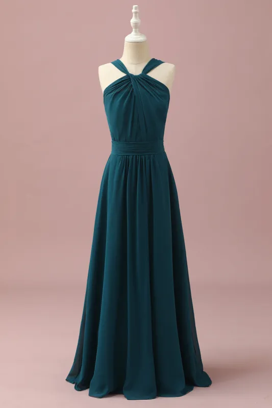 Dark Green Halter A-Line Junior Bridesmaid Dresses sold by Zapaka