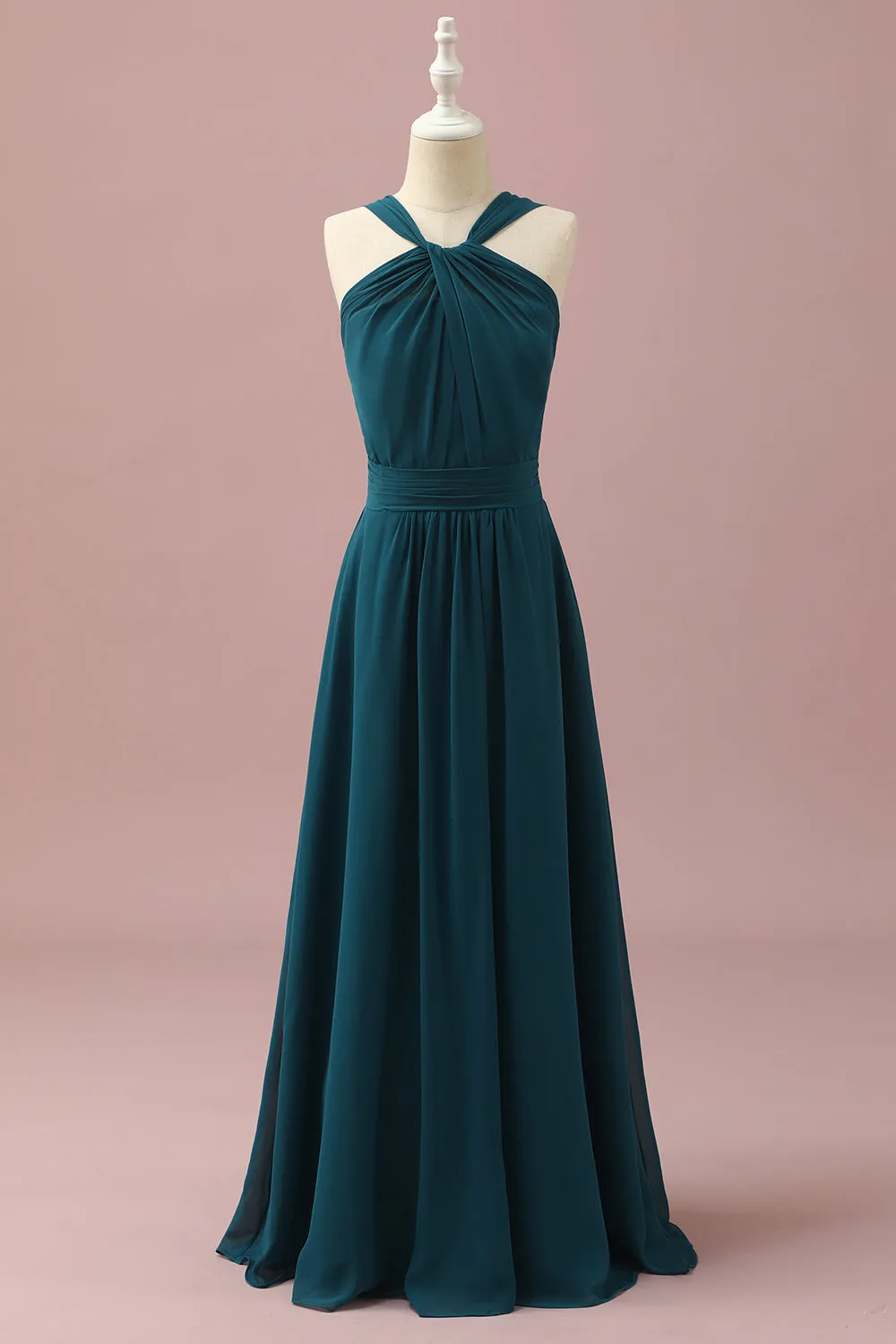 Dark Green Halter A-Line Junior Bridesmaid Dresses sold by Zapaka