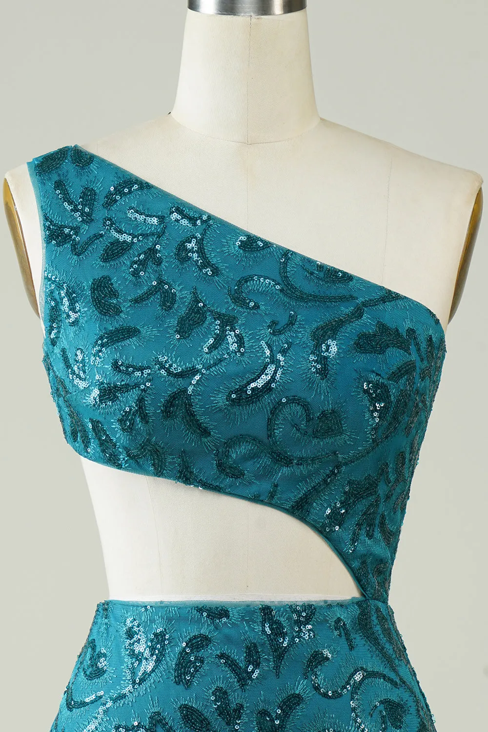 Blue Glitter One Shoulder Tight Homecoming Dress with Hollow-out sold by Zapaka product image thumbnail 4