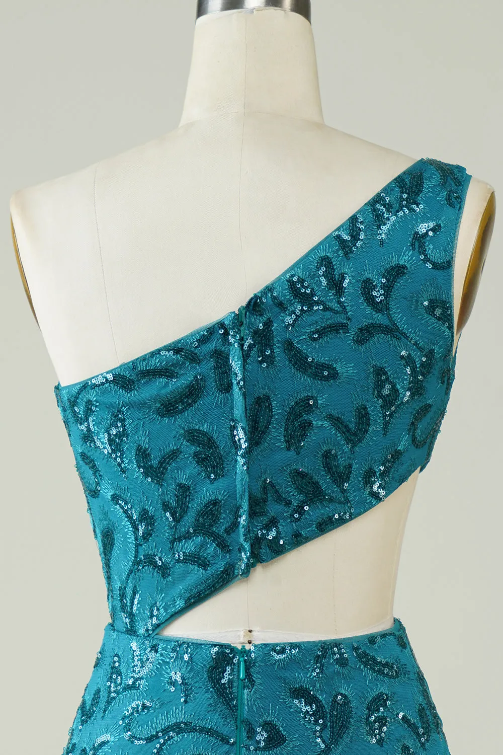 Blue Glitter One Shoulder Tight Homecoming Dress with Hollow-out sold by Zapaka product image thumbnail 5