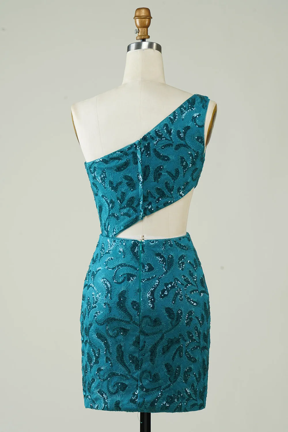 Blue Glitter One Shoulder Tight Homecoming Dress with Hollow-out sold by Zapaka product image thumbnail 2
