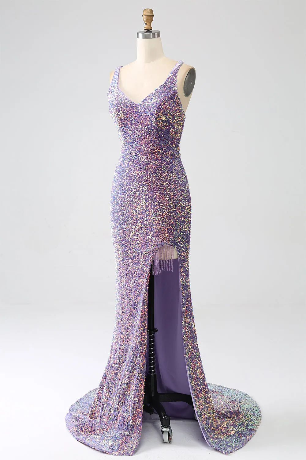 Sparkly Mermaid Light Purple Sequins Evening Dress with Slit sold by Zapaka product image thumbnail 3