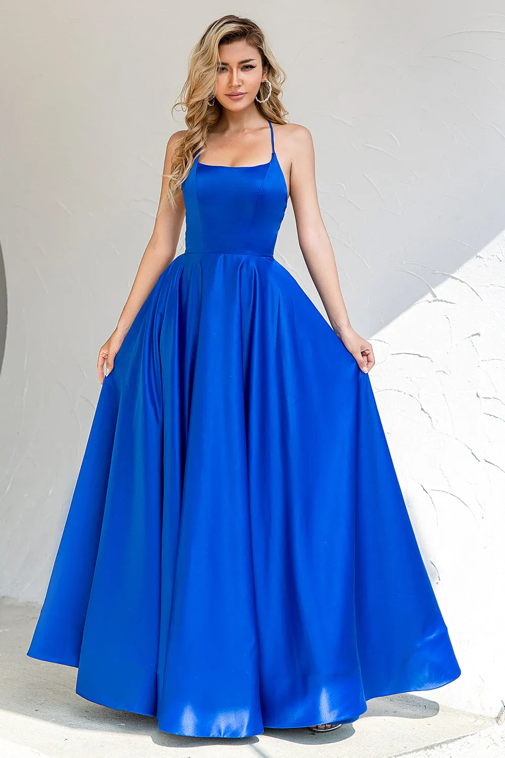 Royal Blue Backless Satin Prom Dress sold by Zapaka product image thumbnail 3