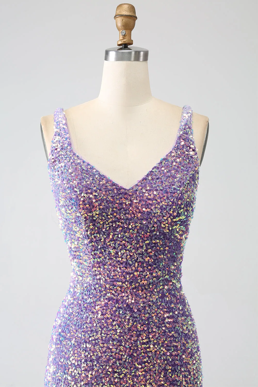 Sparkly Mermaid Light Purple Sequins Evening Dress with Slit sold by Zapaka product image thumbnail 4