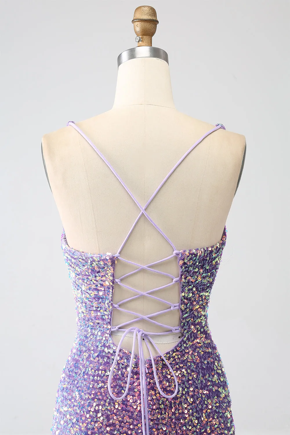 Sparkly Mermaid Light Purple Sequins Evening Dress with Slit sold by Zapaka product image thumbnail 5