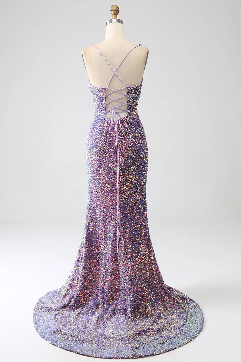 Sparkly Mermaid Light Purple Sequins Evening Dress with Slit sold by Zapaka product image thumbnail 2