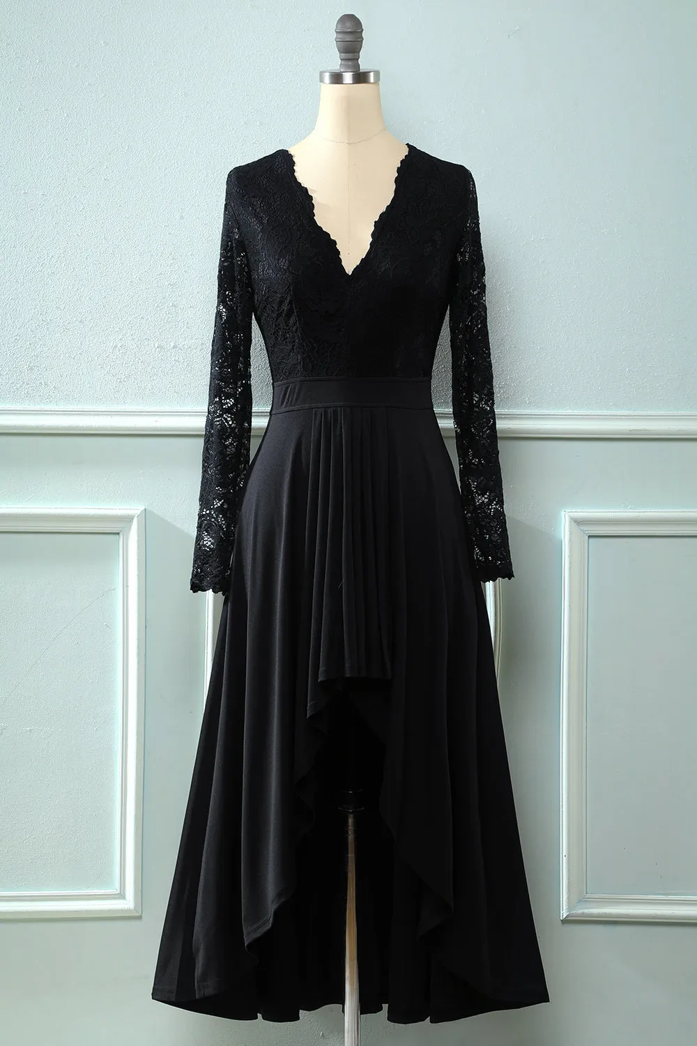 Black Long Sleeves Lace Dress sold by Zapaka
